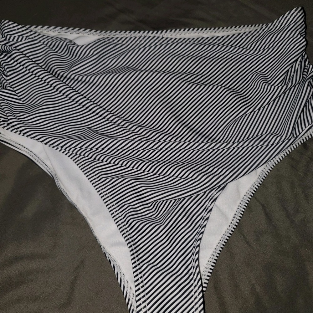 Copy - Black and white striped high waisted bikini bottom